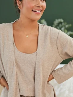 Loungewear|Gebreide Kleding|Laura Ashley - lang loungevest Moutkleurig