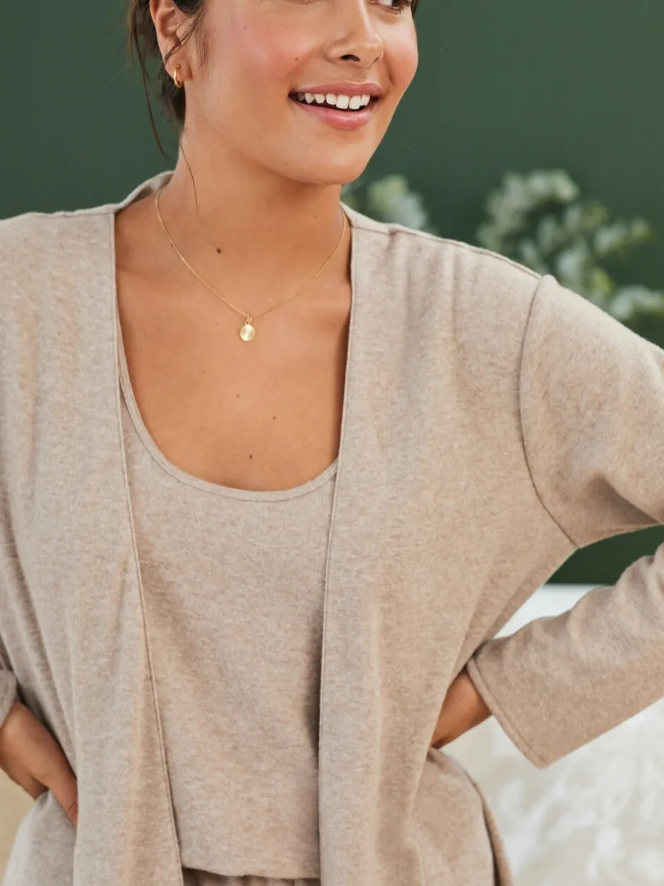 Loungewear|Gebreide Kleding|Laura Ashley - lang loungevest Moutkleurig