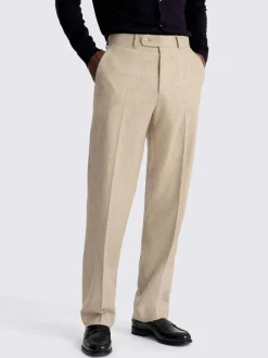 Formele Broek|MOSS - Flannel Wide Leg Trousers Moutkleurig