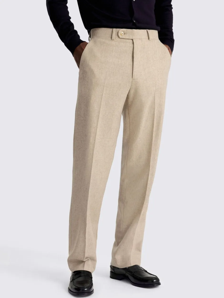 Formele Broek|MOSS - Flannel Wide Leg Trousers Moutkleurig
