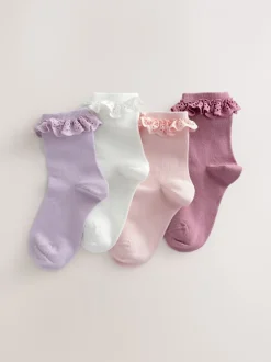 Sokken En Panty's|Sokken En Panty's|Next Multi - 4 Pack Cotton Rich Ruffle Frill Ankle Socks