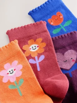 Sokken En Panty's*Next Multi - Cotton Rich Flower and Heart Ankle Socks 4 Pack