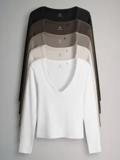 Tops En T-Shirts*The Set - 5 Pack Long Sleeve V-Neck Ribbed T-Shirts Multi