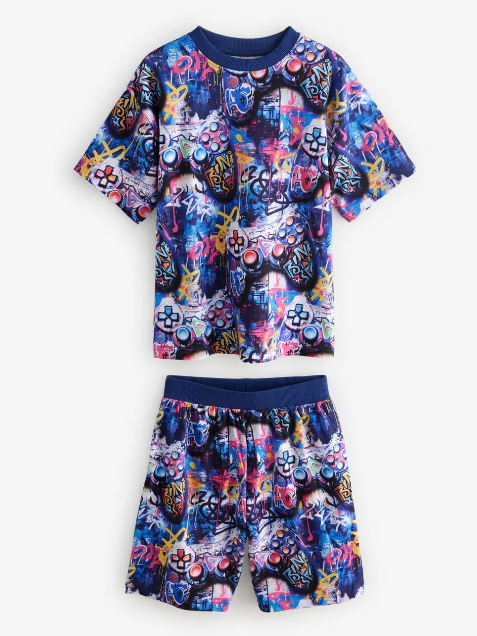 Pyjama's|Nachtkleding En Pyjama's*Next - Set van 2 pyjama's met short (3-16 jr) Multi Bright Graffiti Gamer