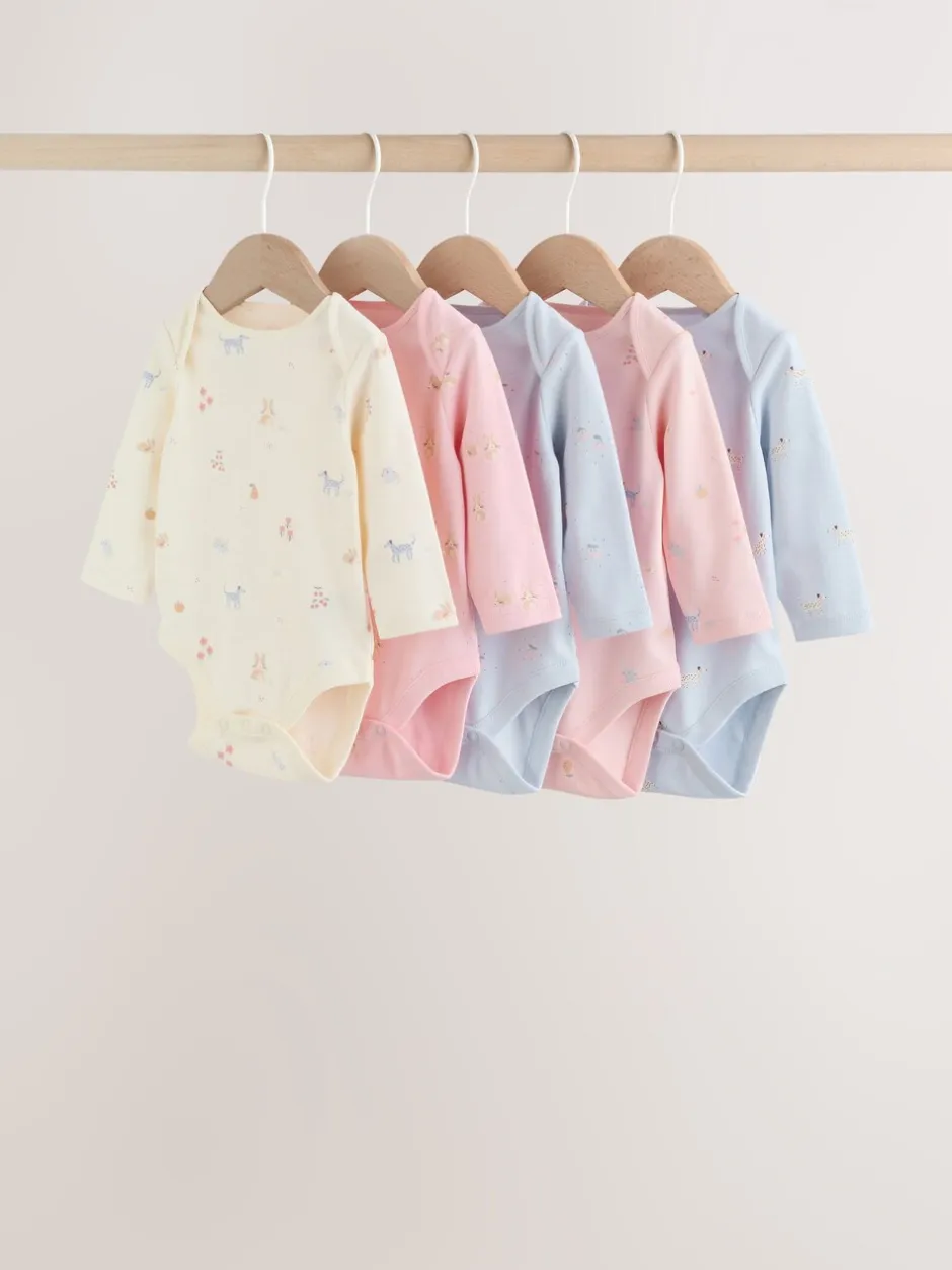 Rompertjes En Hemdjes|Next Multi Pastel Character - Set van 5 babyrompertjes met lange mouwen