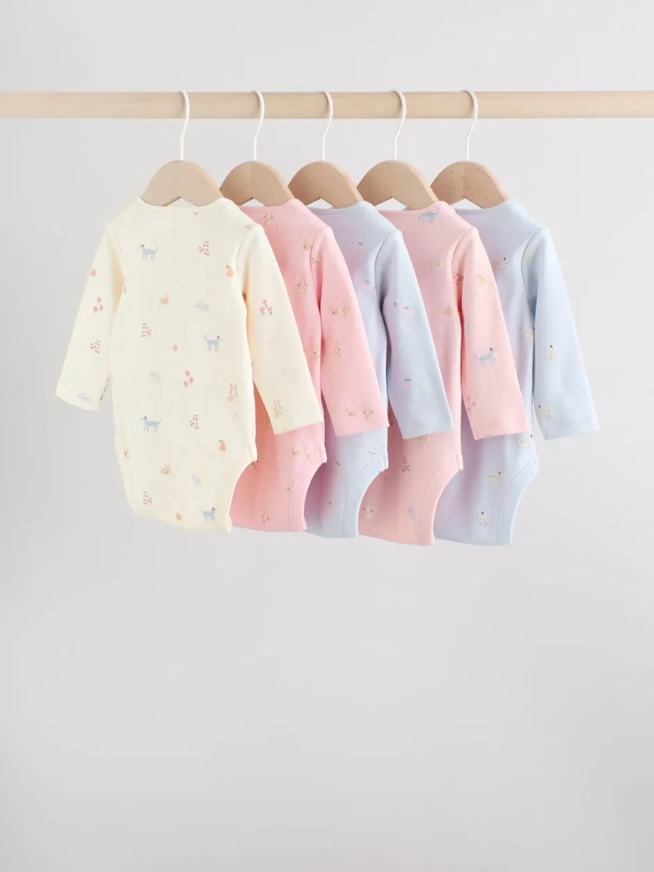Rompertjes En Hemdjes|Next Multi Pastel Character - Set van 5 babyrompertjes met lange mouwen