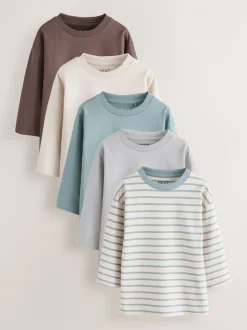 Tops|T-Shirts*Next Multi-blauw - Set van 5 T-shirts met lange mouwen (3 mnd-7 jr)