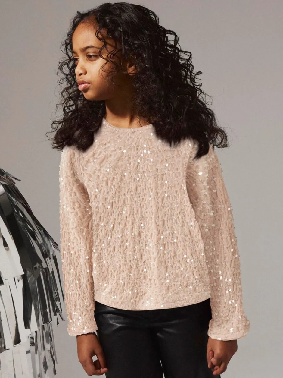 Overhemden En Blouses|Name It Sequin velvet bow detail blouse