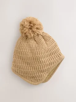 Mutsjes En Antikrabwantjes|Mutsen, Handschoenen En Sjaals|Next - Gebreide pilotenmuts voor baby's met pompon (0mnd -2jr) Natural Borg