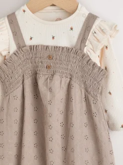 Tuinbroeken|Next - Baby tuinbroek en bodysuit 2 -delige set (0mnd -2jr) Naturel Broderie