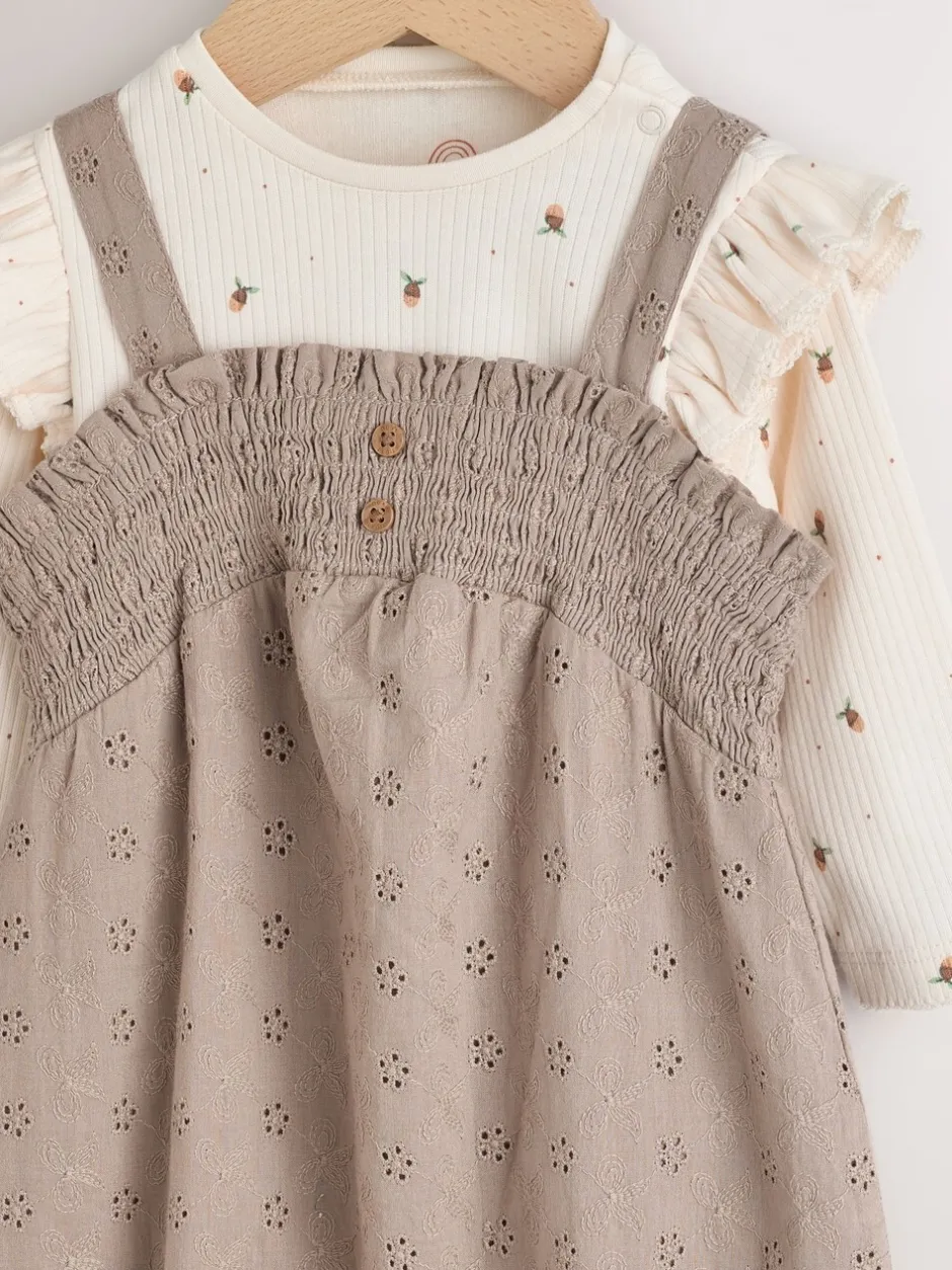Tuinbroeken|Next - Baby tuinbroek en bodysuit 2 -delige set (0mnd -2jr) Naturel Broderie