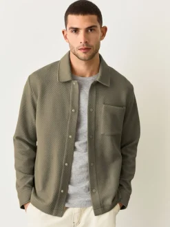 Formele Overhemden*Next - Diagonaal structuur Jersey Overshirt Naturel bruin