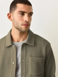 Formele Overhemden*Next - Diagonaal structuur Jersey Overshirt Naturel bruin