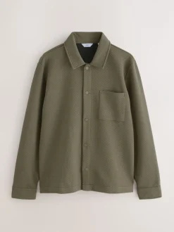 Formele Overhemden*Next - Diagonaal structuur Jersey Overshirt Naturel bruin