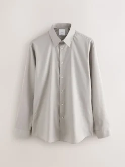 Formele Overhemden*Next Naturel bruin - Slim Fit - Onderhoudsvriendelijk, getextureerd, slim fit overhemd met enkele manchet