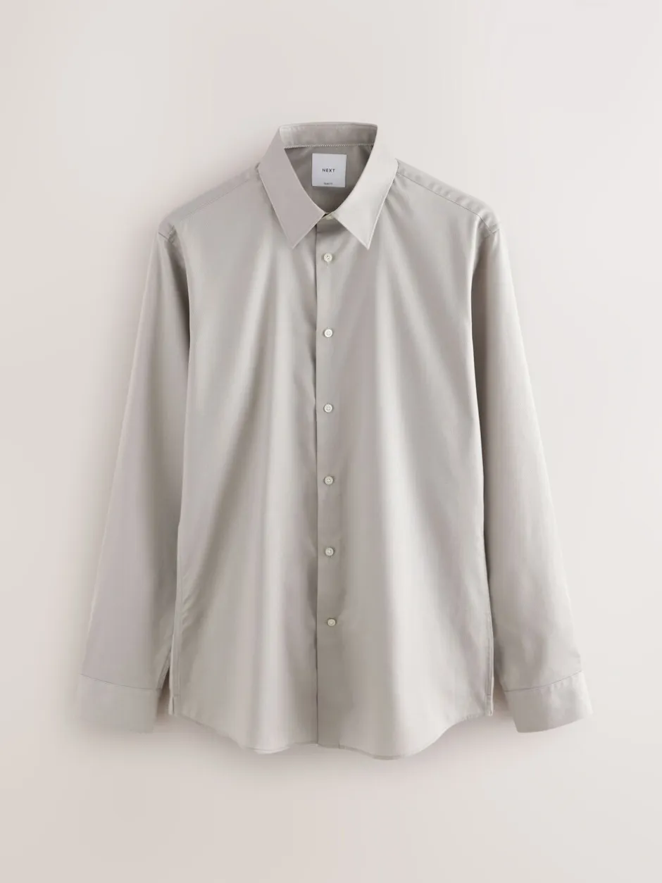 Formele Overhemden*Next Naturel bruin - Slim Fit - Onderhoudsvriendelijk, getextureerd, slim fit overhemd met enkele manchet