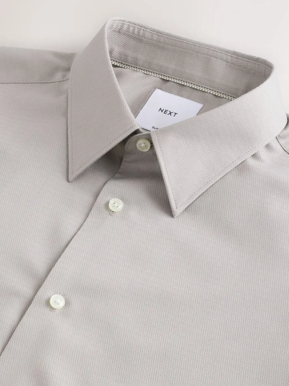 Formele Overhemden*Next Naturel bruin - Slim Fit - Onderhoudsvriendelijk, getextureerd, slim fit overhemd met enkele manchet
