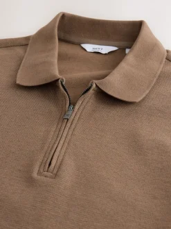 Poloshirts*Next - Smart poloshirt met textuur en rits Naturel bruin