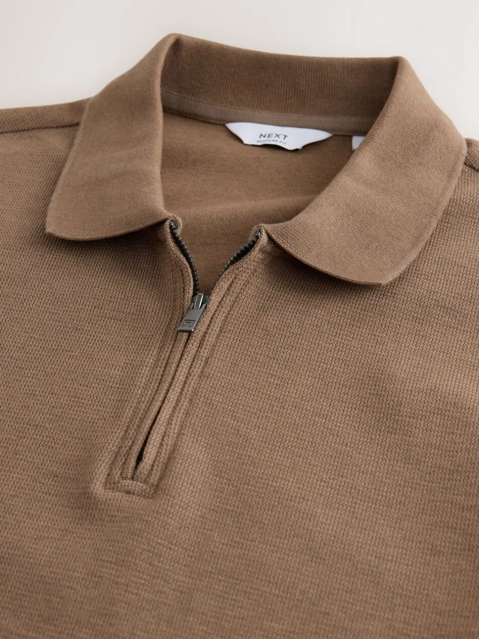 Poloshirts*Next - Smart poloshirt met textuur en rits Naturel bruin