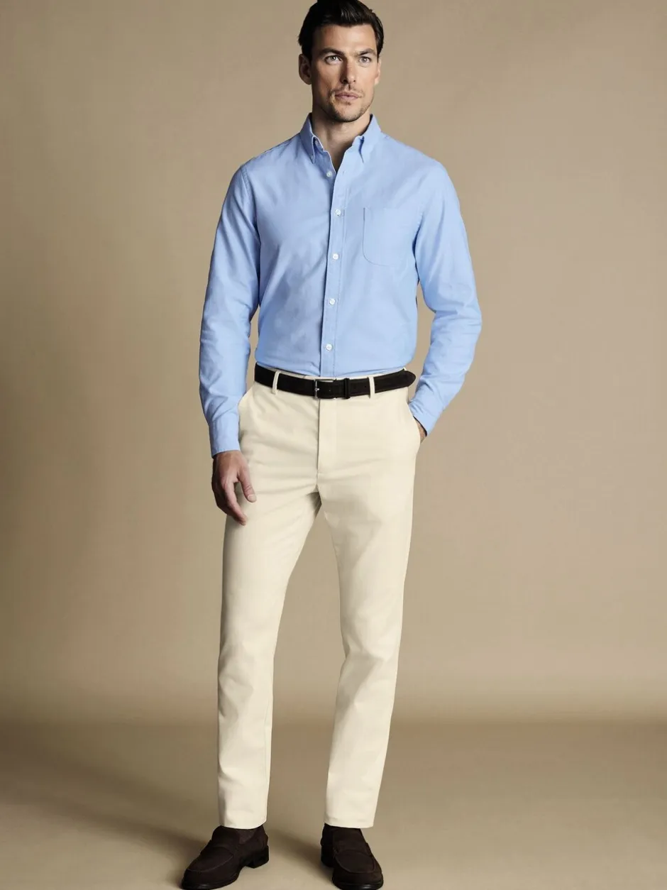 Formele Broek|Charles Tyrwhitt Naturel Cream - Classic Fit ultimate chino zonder plooien
