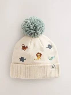 Mutsjes En Antikrabwantjes|Mutsen, Handschoenen En Sjaals|Next Naturel geborduurd met safariprint - Beanie-muts met pompon (3mnd-10jr)