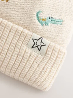 Mutsjes En Antikrabwantjes|Mutsen, Handschoenen En Sjaals|Next Naturel geborduurd met safariprint - Beanie-muts met pompon (3mnd-10jr)
