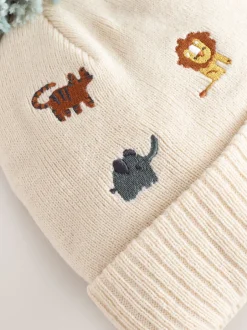 Mutsjes En Antikrabwantjes|Mutsen, Handschoenen En Sjaals|Next Naturel geborduurd met safariprint - Beanie-muts met pompon (3mnd-10jr)