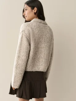 Gebreide Kleding|Next - Boucle Long Sleeve Polo Jumper Naturel Gemêleerd