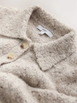 Gebreide Kleding|Next - Boucle Long Sleeve Polo Jumper Naturel Gemêleerd
