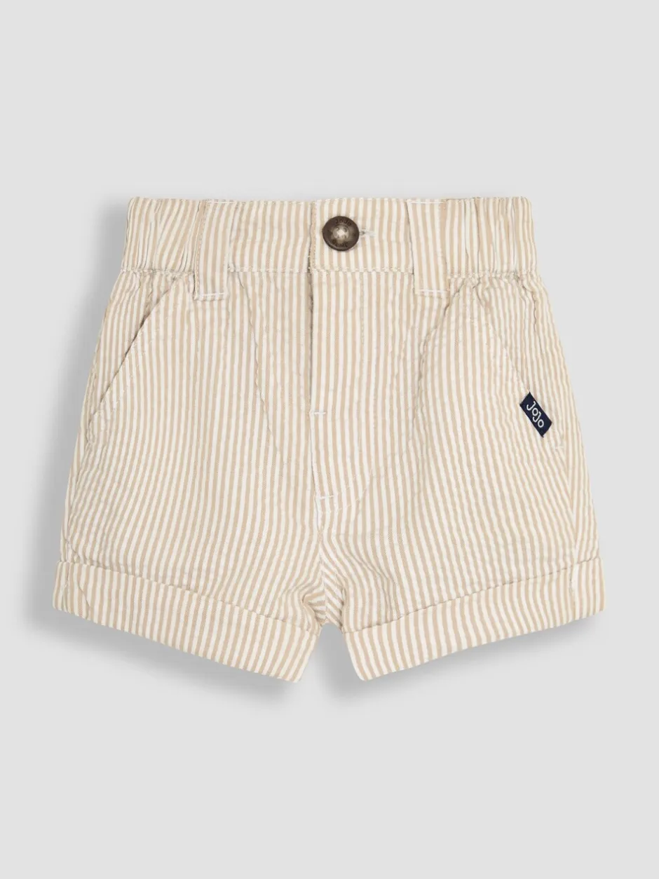 Shorts|Jojo Maman Bébé - Seersucker gestreepte short van 100% katoen Naturel kiezelkleur