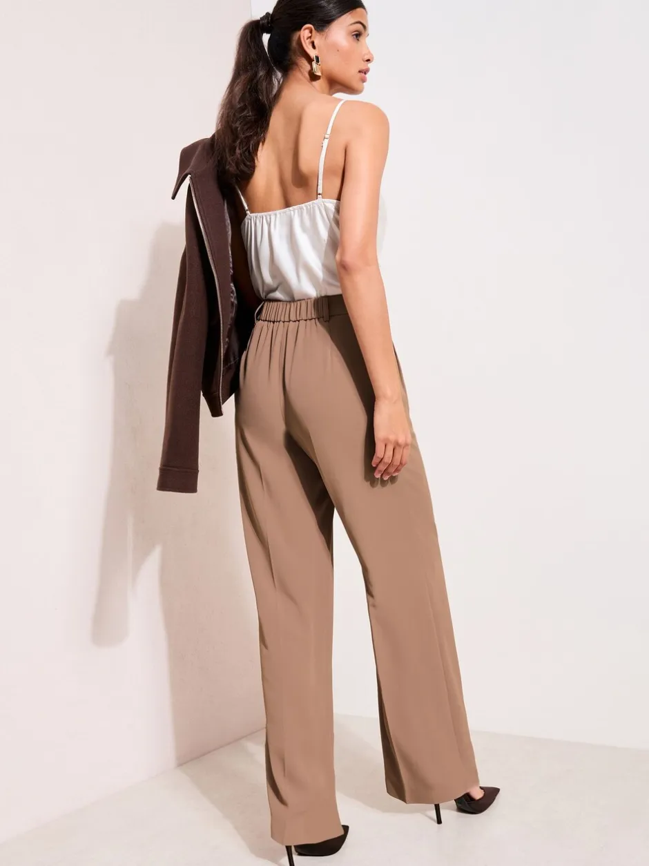 Kostuums En Werkkleding|Broeken*Friends Like These Naturel Latte - Premium broek met wijde pijpen en elastiek aan de achterkant