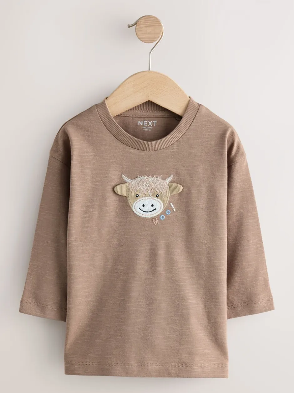Tops|T-Shirts*Next - T-shirts met lange mouwen en dierenfiguurprint verpakking van 3 (3 mnd - 7 jr) Naturel Lichtbruin Hamish