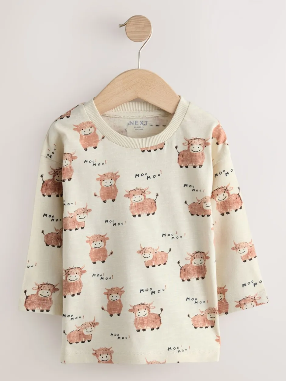 Tops|T-Shirts*Next - T-shirts met lange mouwen en dierenfiguurprint verpakking van 3 (3 mnd - 7 jr) Naturel Lichtbruin Hamish