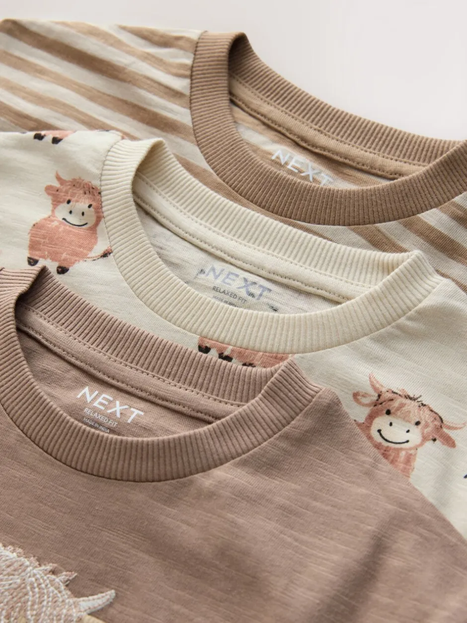 Tops|T-Shirts*Next - T-shirts met lange mouwen en dierenfiguurprint verpakking van 3 (3 mnd - 7 jr) Naturel Lichtbruin Hamish