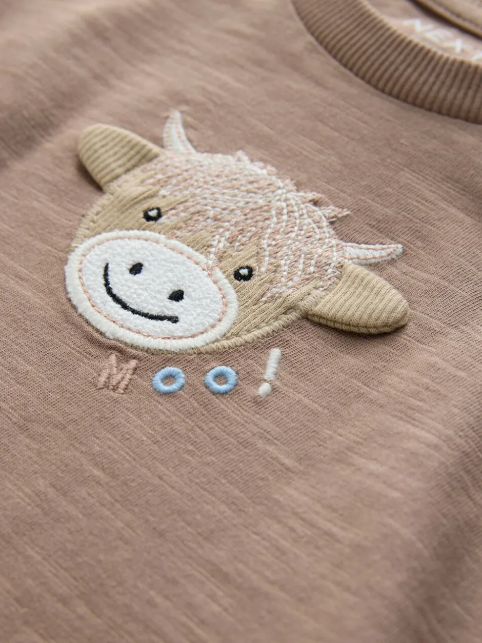 Tops|T-Shirts*Next - T-shirts met lange mouwen en dierenfiguurprint verpakking van 3 (3 mnd - 7 jr) Naturel Lichtbruin Hamish