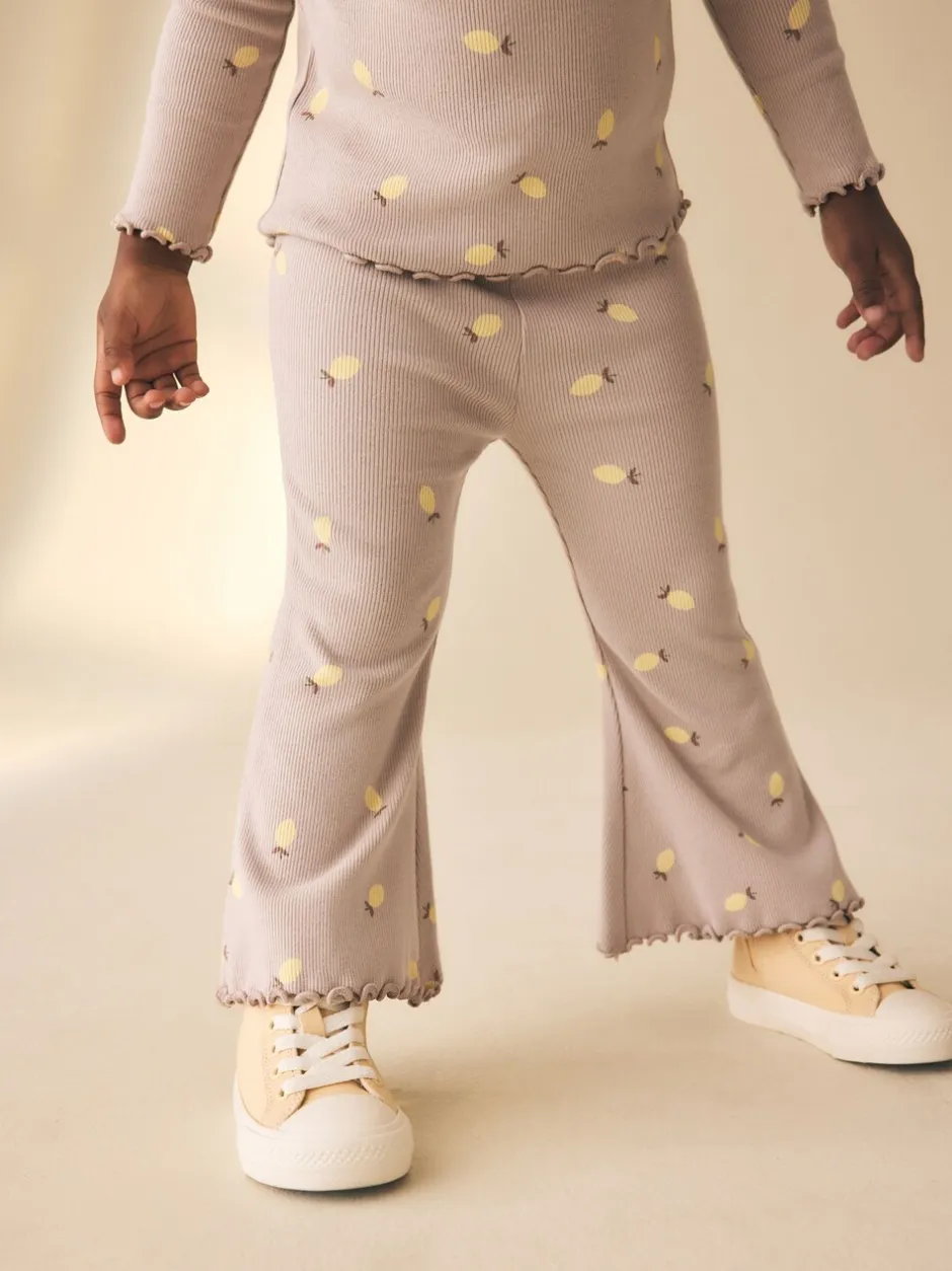 Broeken En Leggings*Next Naturel met citroenprint - Geribbelde flare legging (3 mnd-7 jr)