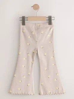 Broeken En Leggings*Next Naturel met citroenprint - Geribbelde flare legging (3 mnd-7 jr)
