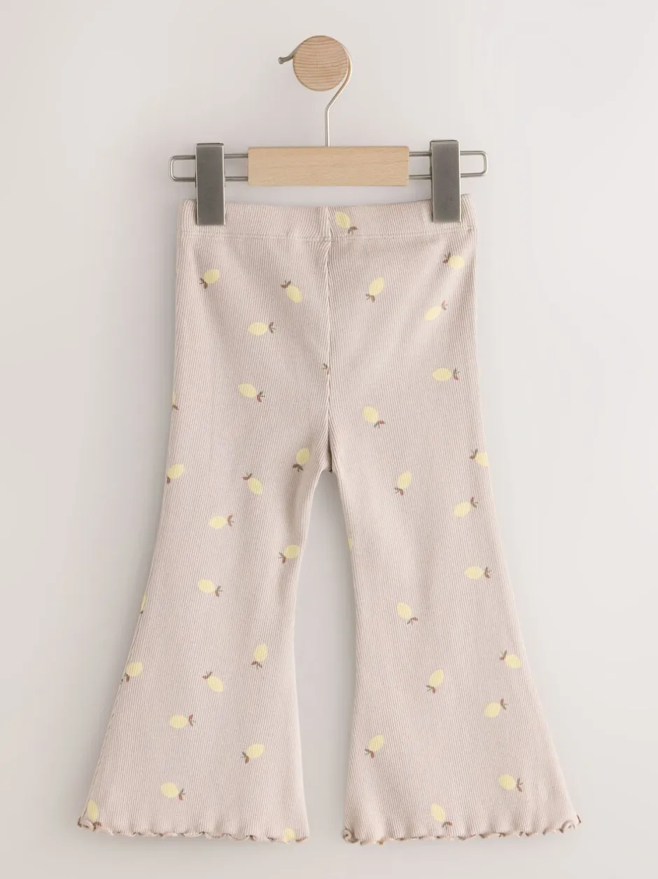 Broeken En Leggings*Next Naturel met citroenprint - Geribbelde flare legging (3 mnd-7 jr)