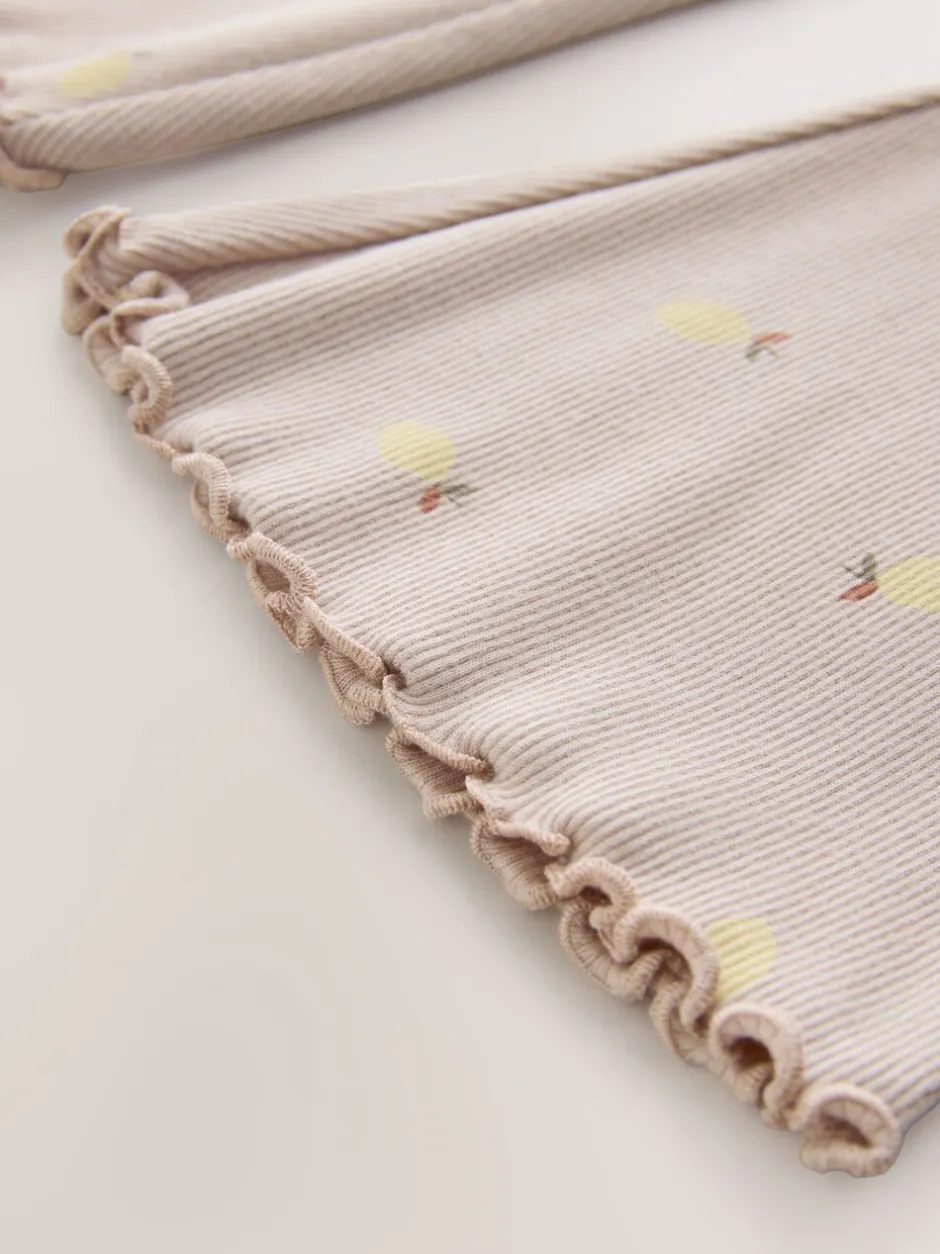 Broeken En Leggings*Next Naturel met citroenprint - Geribbelde flare legging (3 mnd-7 jr)