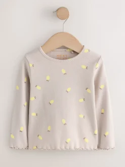 Tops|Next Naturel met citroenprint - Geribbeld T-shirt met lange mouwen (3mnd-7jr)