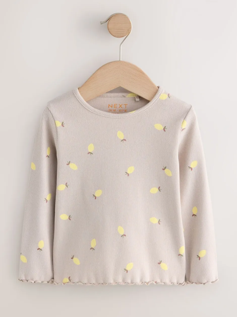 Tops|Next Naturel met citroenprint - Geribbeld T-shirt met lange mouwen (3mnd-7jr)