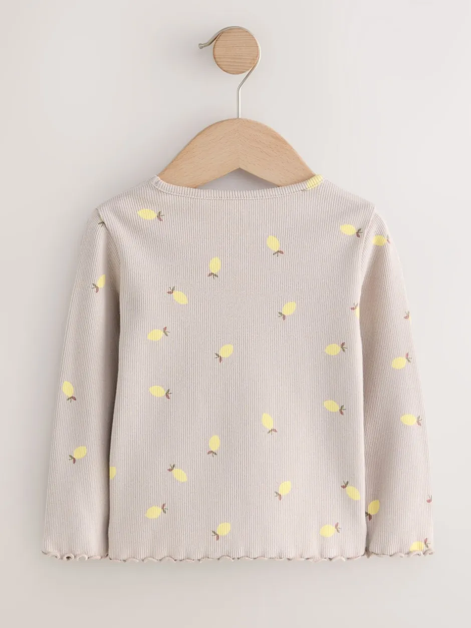 Tops|Next Naturel met citroenprint - Geribbeld T-shirt met lange mouwen (3mnd-7jr)