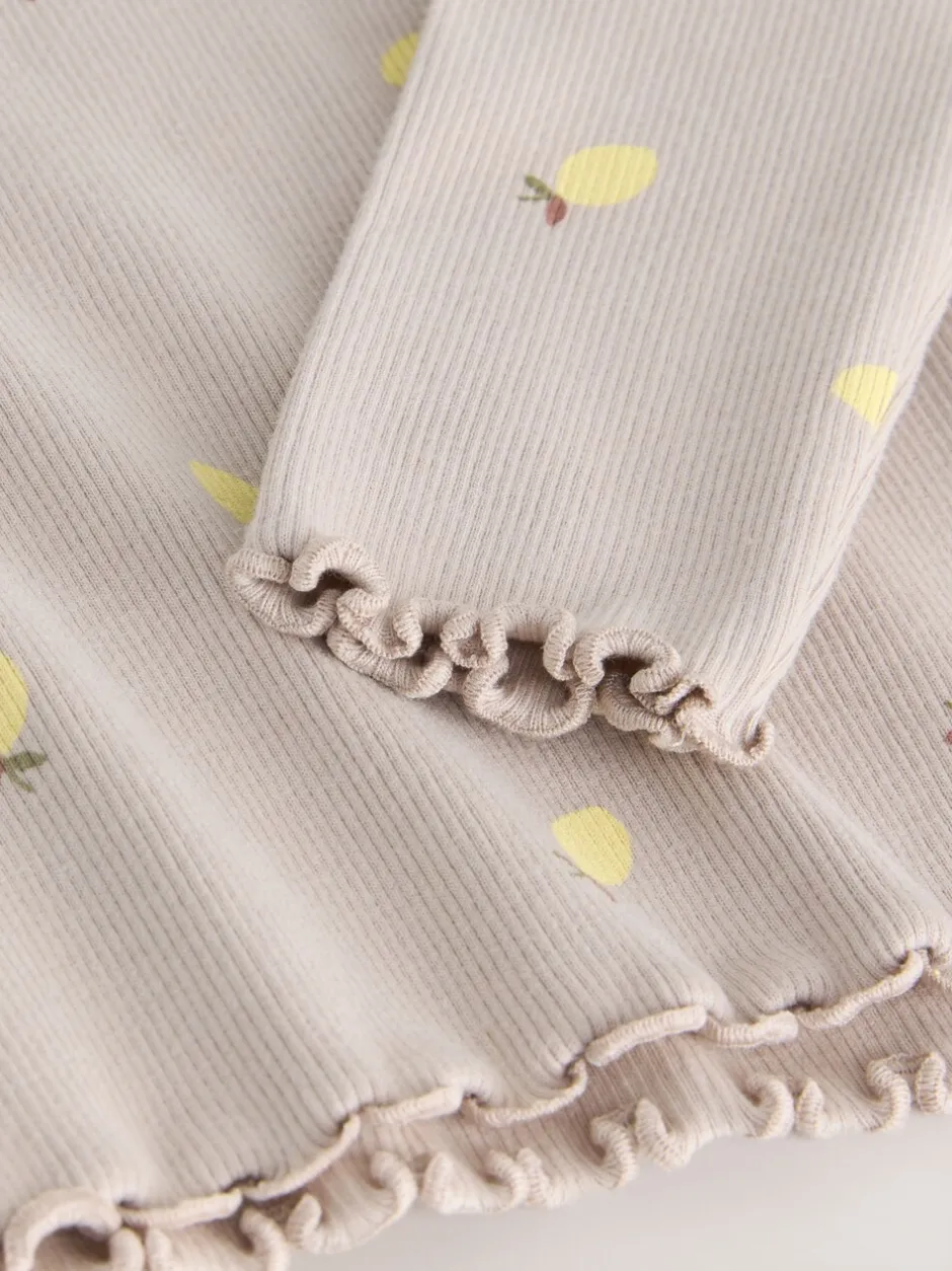 Tops|Next Naturel met citroenprint - Geribbeld T-shirt met lange mouwen (3mnd-7jr)