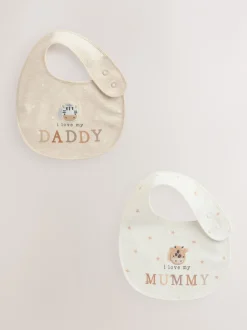Slabbetjes|Next Naturel met figuurtje - I Love My Mummy/Daddy-babyslabbetjes 2 stuks