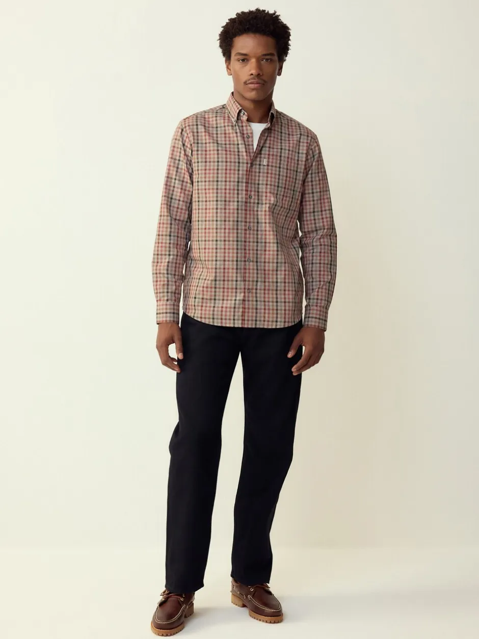 Shirts|Next Naturel met gingham-ruit - Eenvoudig te strijken Oxford-overhemd met knopen en standaard pasvorm