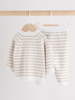 Gebreide Kleding|Next Naturel met strepen - Gebreide top- en leggingset (0 mnd - 2 jr)