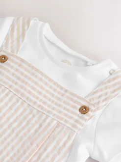 Rompertjes En Tuinbroeken*Next - Geweven bretelbroeken en bodysuit babyset (0mnd -2jr) Naturel met strepen