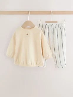 Broeken En Chino's|Sets En Outfits*Next Naturel met strepen - Sweat Top and Trousers Baby Set (0mths-2yrs)