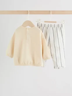 Broeken En Chino's|Sets En Outfits*Next Naturel met strepen - Sweat Top and Trousers Baby Set (0mths-2yrs)