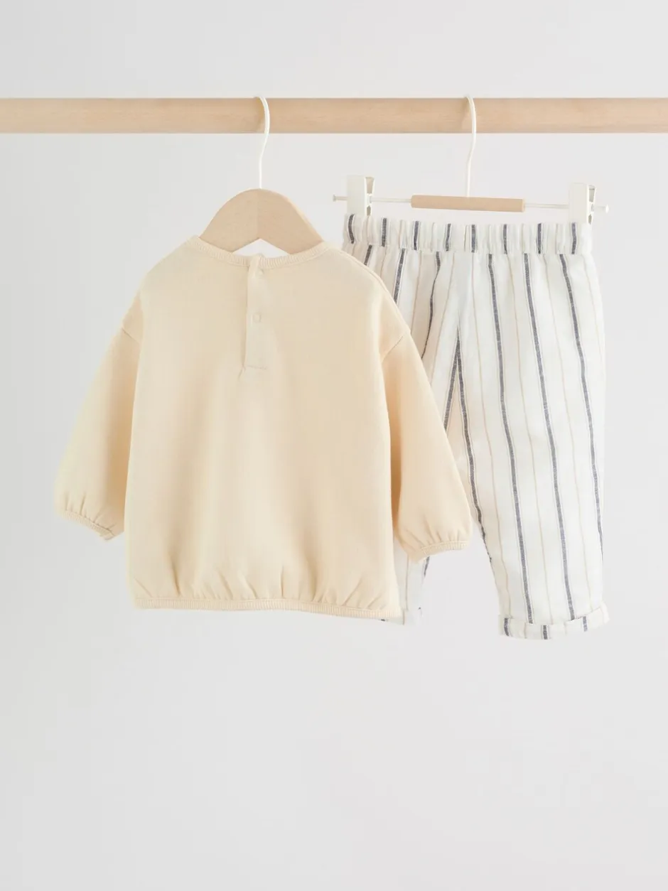 Broeken En Chino's|Sets En Outfits*Next Naturel met strepen - Sweat Top and Trousers Baby Set (0mths-2yrs)